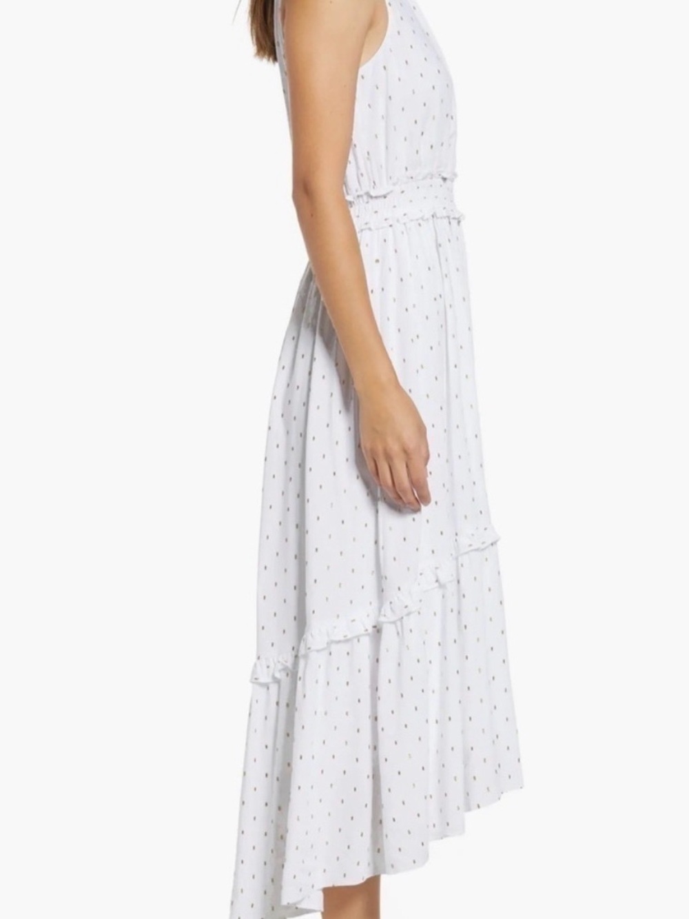 Lilly Pulitzer Resort White Sleeveless Dress with Gold Dot Accents “Clip Chaya” - Picture 3 of 11